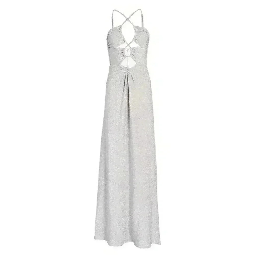 PATBO Cut-Out Lurex Maxi Dress 8 NWT Silver Sparkle Gown Shimmering Strappy $695 - Picture 5 of 14